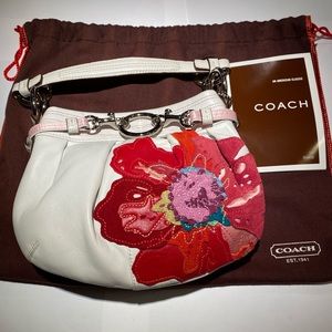 Coach White Leather Purse with Red Flower